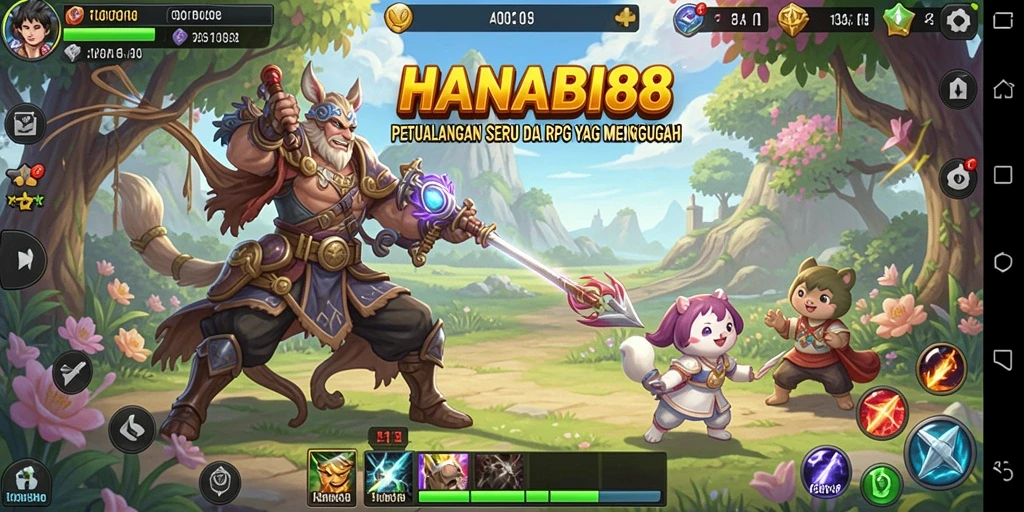 Screenshot utama HANABI88 menampilkan aksi pertarungan RPG yang mendebarkan.