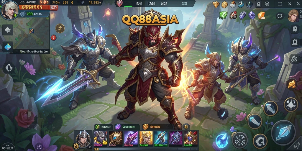 Screenshot utama gameplay QQ88ASIA yang menunjukkan pertarungan epik.