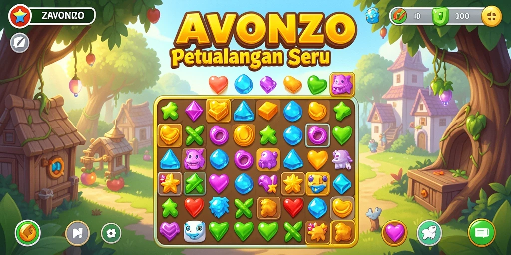 Tampilan gameplay ZAVONZO yang penuh warna dan menantang.
