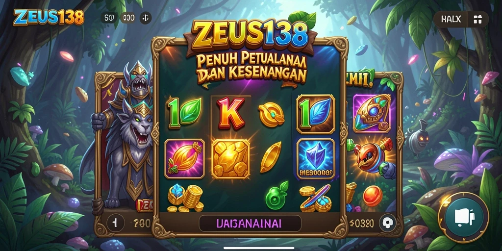 Screenshot gameplay ZEUS138 menampilkan gulungan slot yang penuh warna dan menarik.